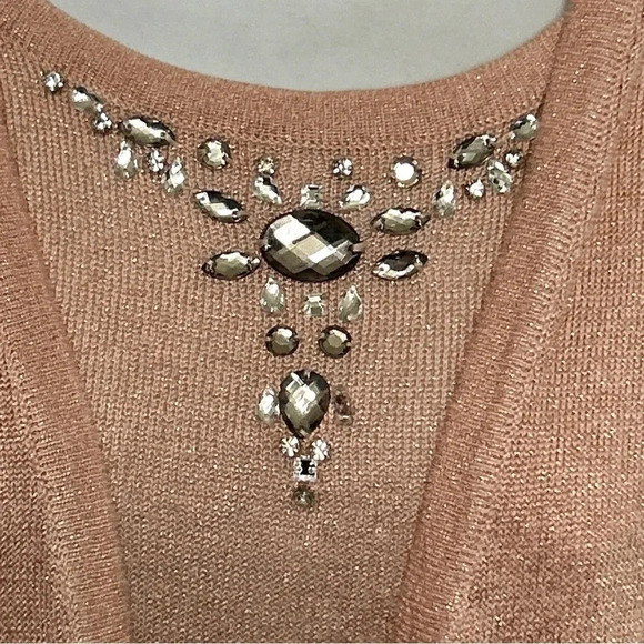 Sparkle Metallic Shirt Cardigan Set Large Peach Jewel Career Office‎ Elegant - Picture 2 of 13